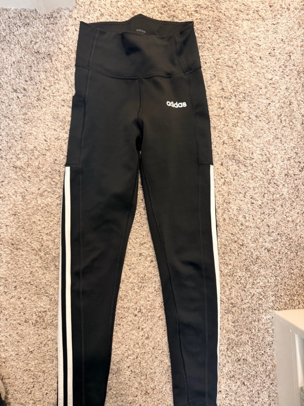 adidas Black High-Rise Girls' Leggings with White Side Stripes